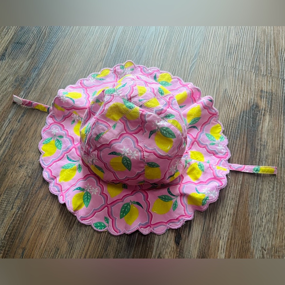 Mini Boden Wide Brimmed Sun Hat Pink Lemon Grove 2-4Y